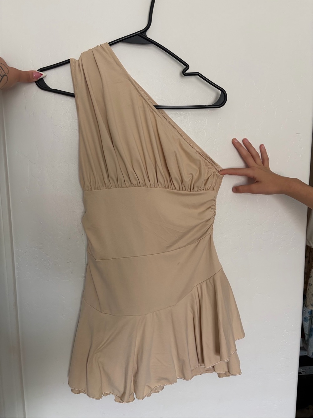 One-Shoulder Beige Dress